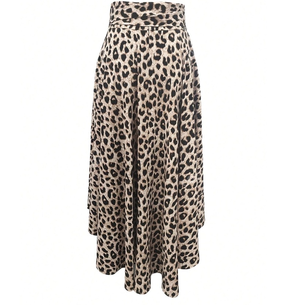 Classic Leopard Print High Waisted Split Thigh Pockets Maxi Skirt - Picture 3 of 5